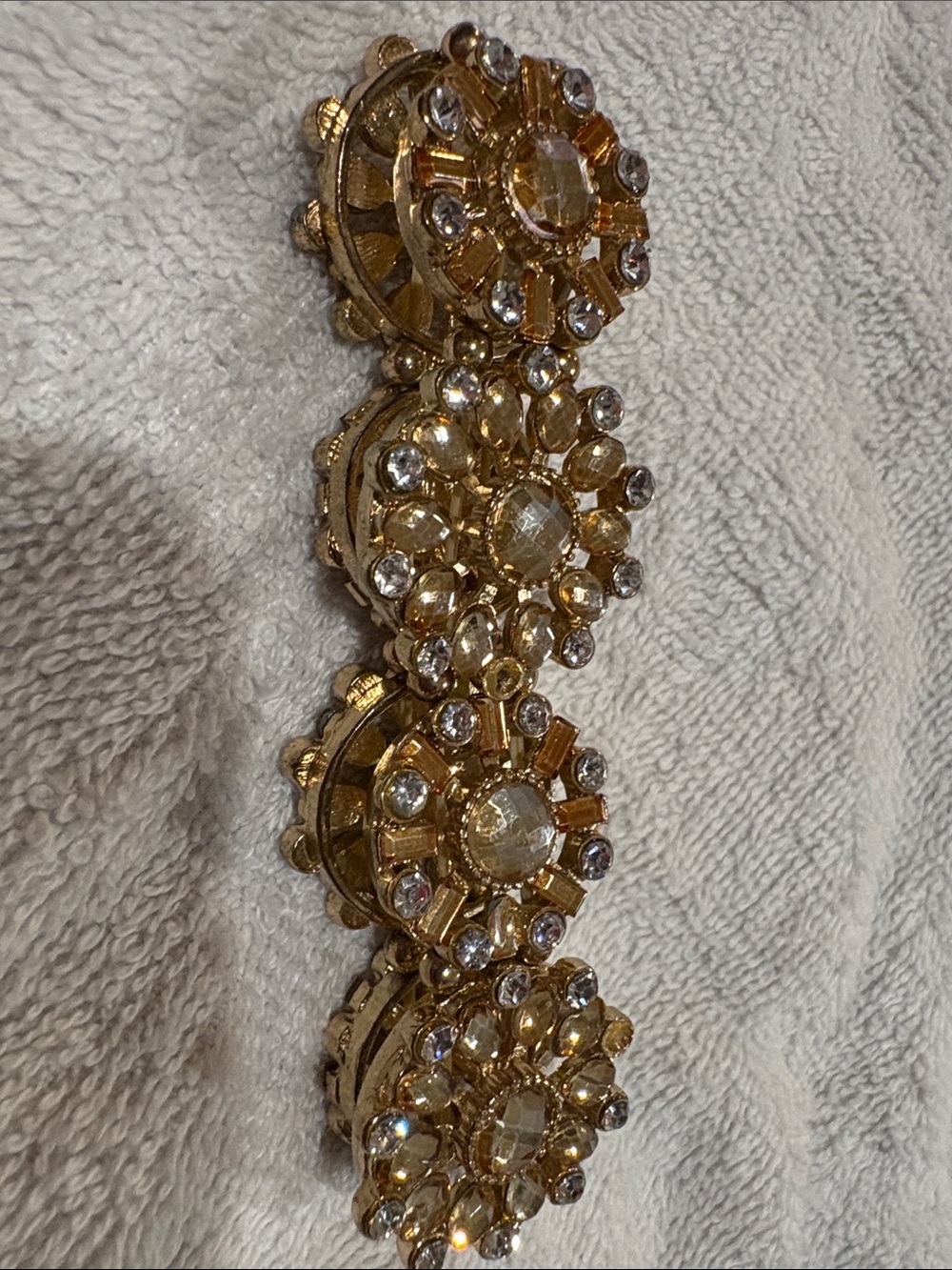 Vintage Gold Tone Amber & Clear Rhinestone Statement Bracelet, READ DESCRIPTION
